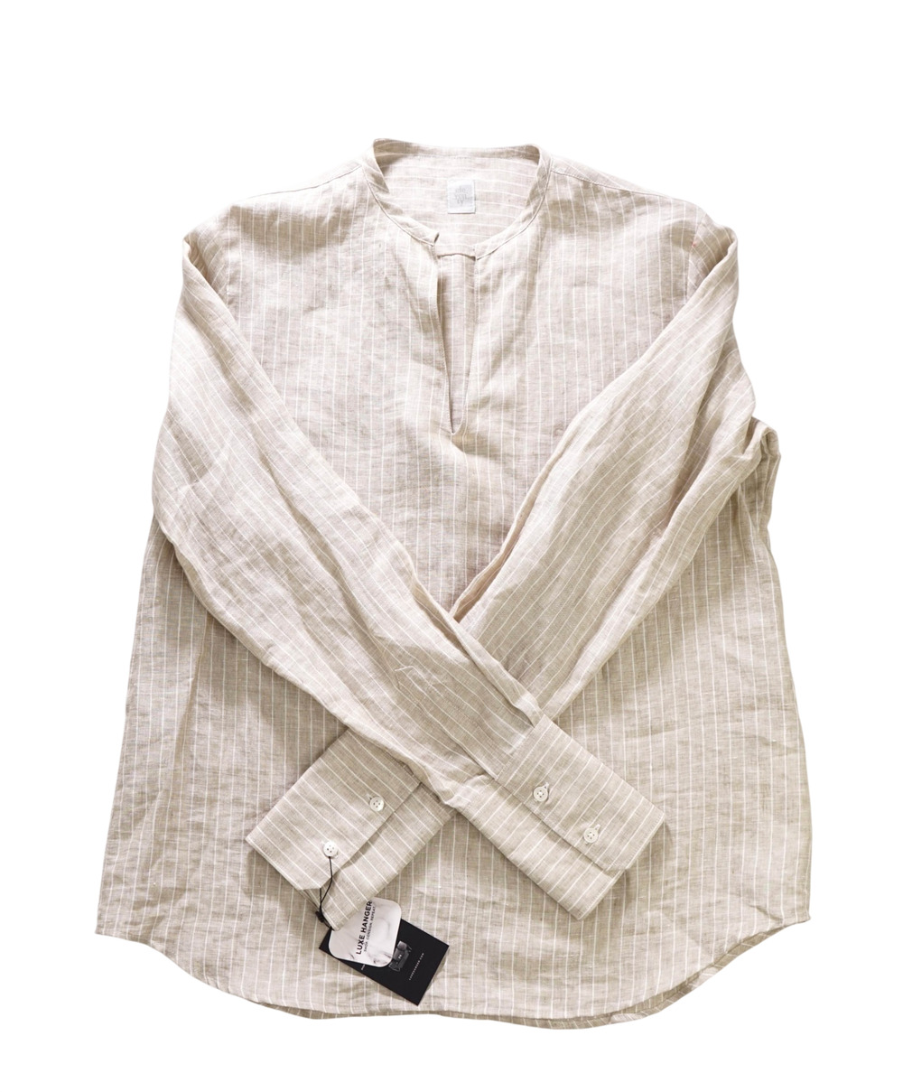 $395 ELEVENTY - Sand Stripe Linen Shirt - 8US